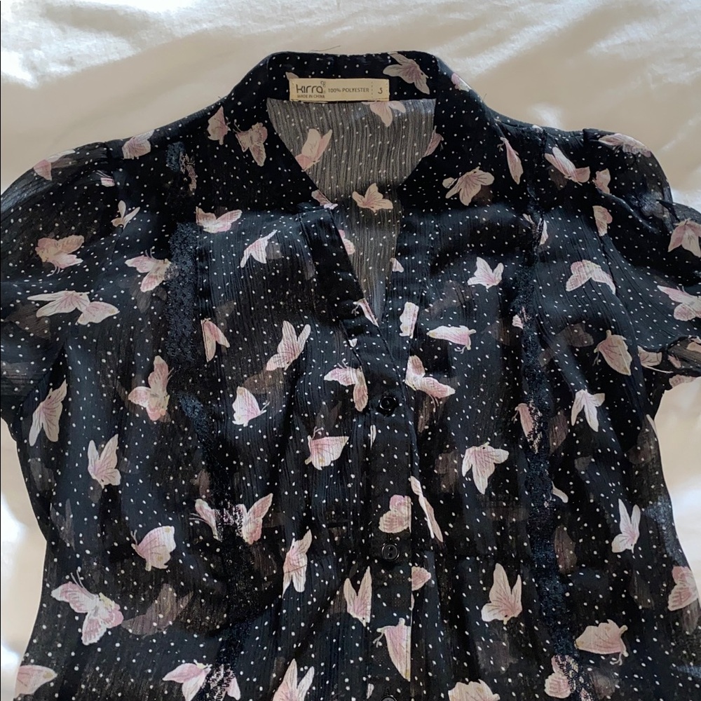 Kirra Black Blouse with Pink Butterfly Design
